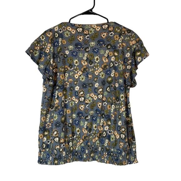 Sonoma Blue Floral Flutter Short Sleeve Scoop Neck T-Shirt Women Sz 0X - Picture 2 of 7